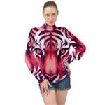 Tiger Design High Neck Long Sleeve Chiffon Top