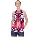 Tiger Design High Neck Satin Top