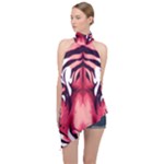 Tiger Design Halter Asymmetric Satin Top