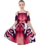 Tiger Design Cut Out Shoulders Chiffon Dress