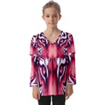 Tiger Design Kids  V Neck Casual Top