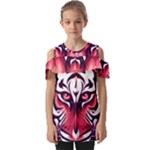 Tiger Design Fold Over Open Sleeve Top