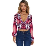 Tiger Design Long Sleeve Deep-V Velour Top