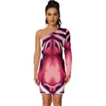 Tiger Design Long Sleeve One Shoulder Mini Dress