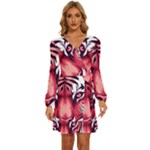 Tiger Design Long Sleeve Waist Tie Ruffle Velvet Dress
