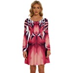 Tiger Design Long Sleeve Wide Neck Velvet Dress