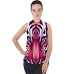 Love the tiger Mock Neck Chiffon Sleeveless Top