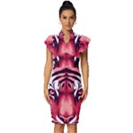 Love the tiger Vintage Frill Sleeve V-Neck Bodycon Dress