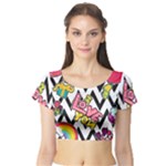 Vector Romantic Love Seamless Pattern Short Sleeve Crop Top