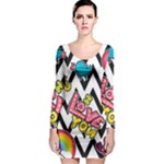 Vector Romantic Love Seamless Pattern Long Sleeve Bodycon Dress
