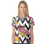 Vector Romantic Love Seamless Pattern V-Neck Sport Mesh T-Shirt