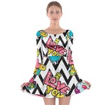 Vector Romantic Love Seamless Pattern Long Sleeve Skater Dress