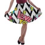 Vector Romantic Love Seamless Pattern A-line Skater Skirt