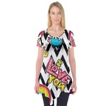 Vector Romantic Love Seamless Pattern Short Sleeve Tunic 