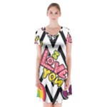 Vector Romantic Love Seamless Pattern Short Sleeve V-neck Flare Dress