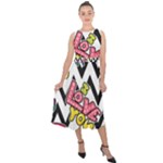 Vector Romantic Love Seamless Pattern Midi Tie-Back Chiffon Dress