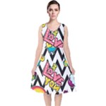 Vector Romantic Love Seamless Pattern V-Neck Midi Sleeveless Dress 