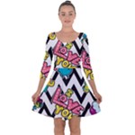 Vector Romantic Love Seamless Pattern Quarter Sleeve Skater Dress