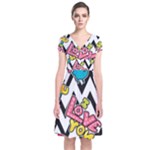 Vector Romantic Love Seamless Pattern Short Sleeve Front Wrap Dress