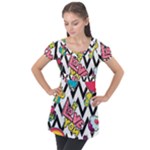 Vector Romantic Love Seamless Pattern Puff Sleeve Tunic Top