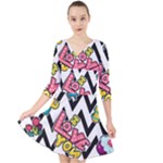 Vector Romantic Love Seamless Pattern Quarter Sleeve Front Wrap Dress