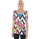 Vector Romantic Love Seamless Pattern Wide Neckline T-Shirt