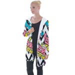 Vector Romantic Love Seamless Pattern Longline Hooded Cardigan