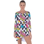 Vector Romantic Love Seamless Pattern Asymmetric Cut-Out Shift Dress