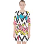 Vector Romantic Love Seamless Pattern Quarter Sleeve Pocket Dress