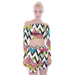 Vector Romantic Love Seamless Pattern Off Shoulder Top with Mini Skirt Set