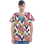 Vector Romantic Love Seamless Pattern Men s V-Neck Scrub Top