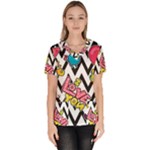 Vector Romantic Love Seamless Pattern Women s V-Neck Scrub Top