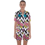 Vector Romantic Love Seamless Pattern Satin Short Sleeve Pajamas Set