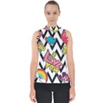 Vector Romantic Love Seamless Pattern Mock Neck Shell Top