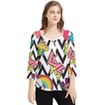 Vector Romantic Love Seamless Pattern Chiffon Quarter Sleeve Blouse