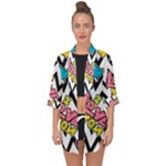 Vector Romantic Love Seamless Pattern Open Front Chiffon Kimono
