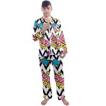 Vector Romantic Love Seamless Pattern Men s Long Sleeve Satin Pajamas Set