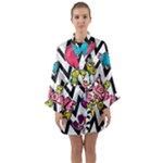 Vector Romantic Love Seamless Pattern Long Sleeve Satin Kimono