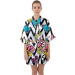 Vector Romantic Love Seamless Pattern Half Sleeve Satin Kimono 
