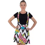Vector Romantic Love Seamless Pattern Velvet Suspender Skater Skirt