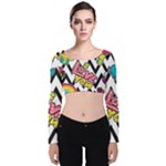 Vector Romantic Love Seamless Pattern Velvet Long Sleeve Crop Top
