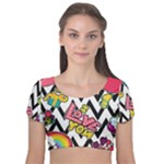 Vector Romantic Love Seamless Pattern Velvet Short Sleeve Crop Top 