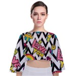 Vector Romantic Love Seamless Pattern Tie Back Butterfly Sleeve Chiffon Top