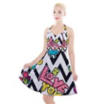 Vector Romantic Love Seamless Pattern Halter Party Swing Dress 