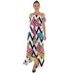 Vector Romantic Love Seamless Pattern Off Shoulder Open Front Chiffon Dress