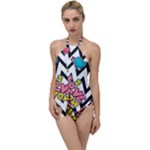 Vector Romantic Love Seamless Pattern Go with the Flow One Piece Swimsuit