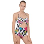 Vector Romantic Love Seamless Pattern Scallop Top Cut Out Swimsuit