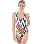 Vector Romantic Love Seamless Pattern High Leg Strappy Swimsuit