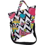 Vector Romantic Love Seamless Pattern Fold Over Handle Tote Bag