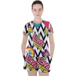 Vector Romantic Love Seamless Pattern Women s T-Shirt and Shorts Set